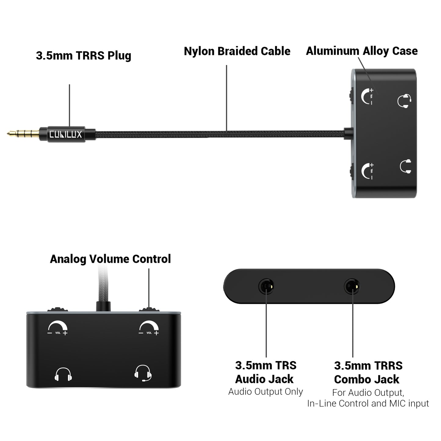 3.5mm Dual Headphone Splitter with Volume Control