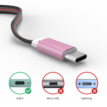 Glowing USB C Car Charge Cable-Red,3FT