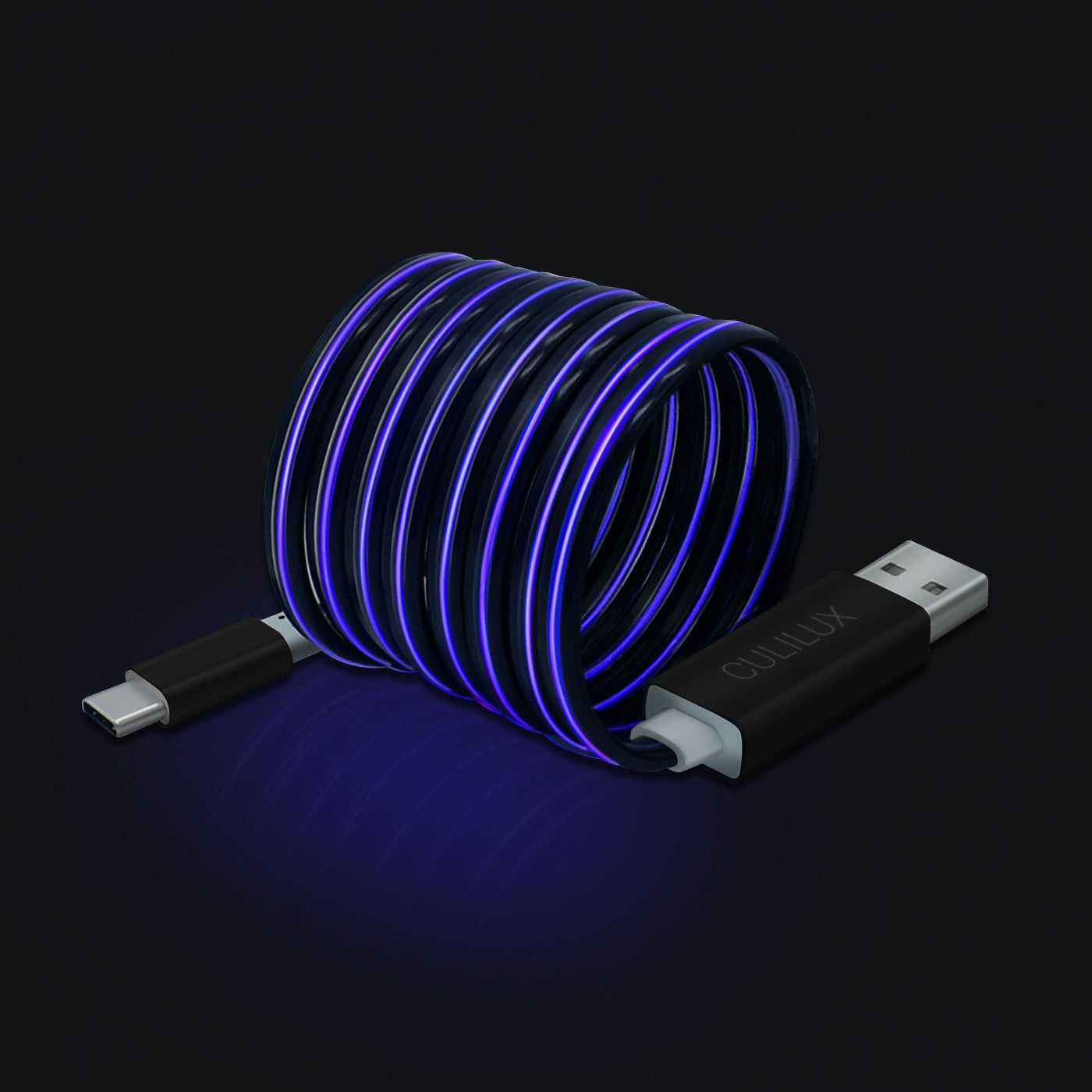 Glowing USB C Charging Cable-Blue,2FT