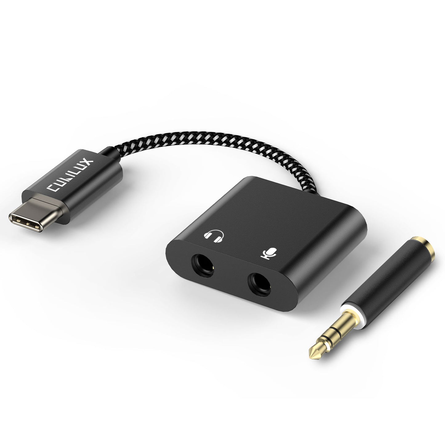 USB C to 2*3.5mm Audio&MIC Splitter-Black