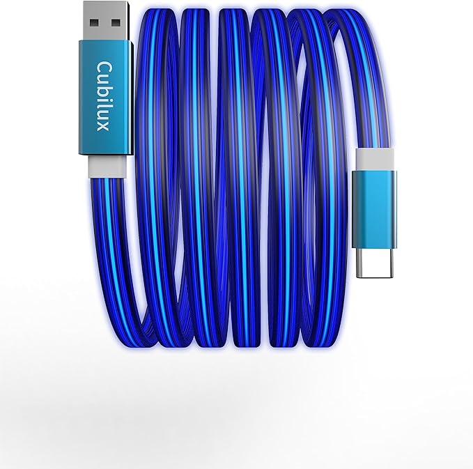 Glowing USB C Car Charge Cable-Blue,2FT