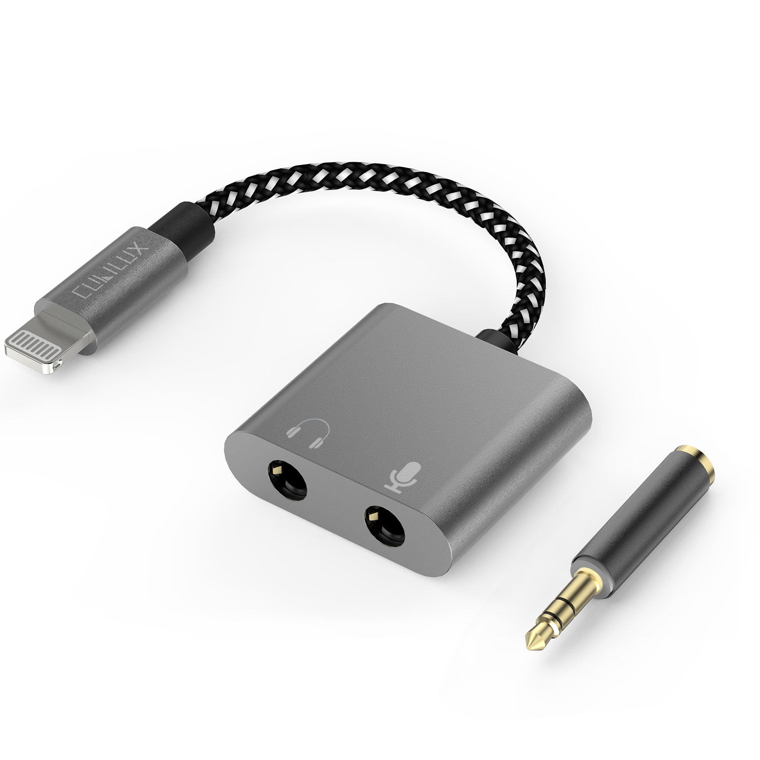 Lightning to Audio&MIC Splitter-Gray – Cubilux