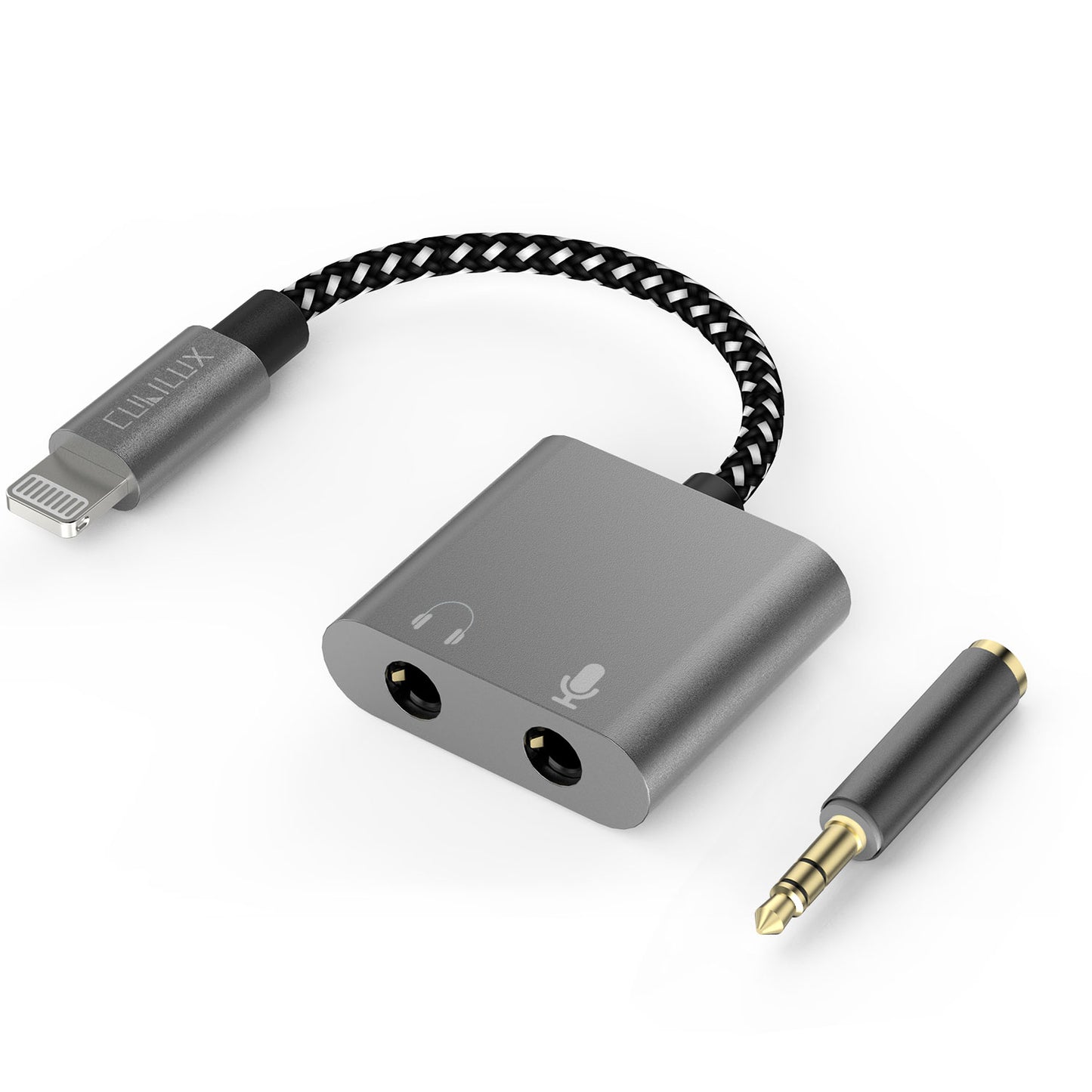 Lightning to 3.5mm Audio&MIC Splitter-Gray