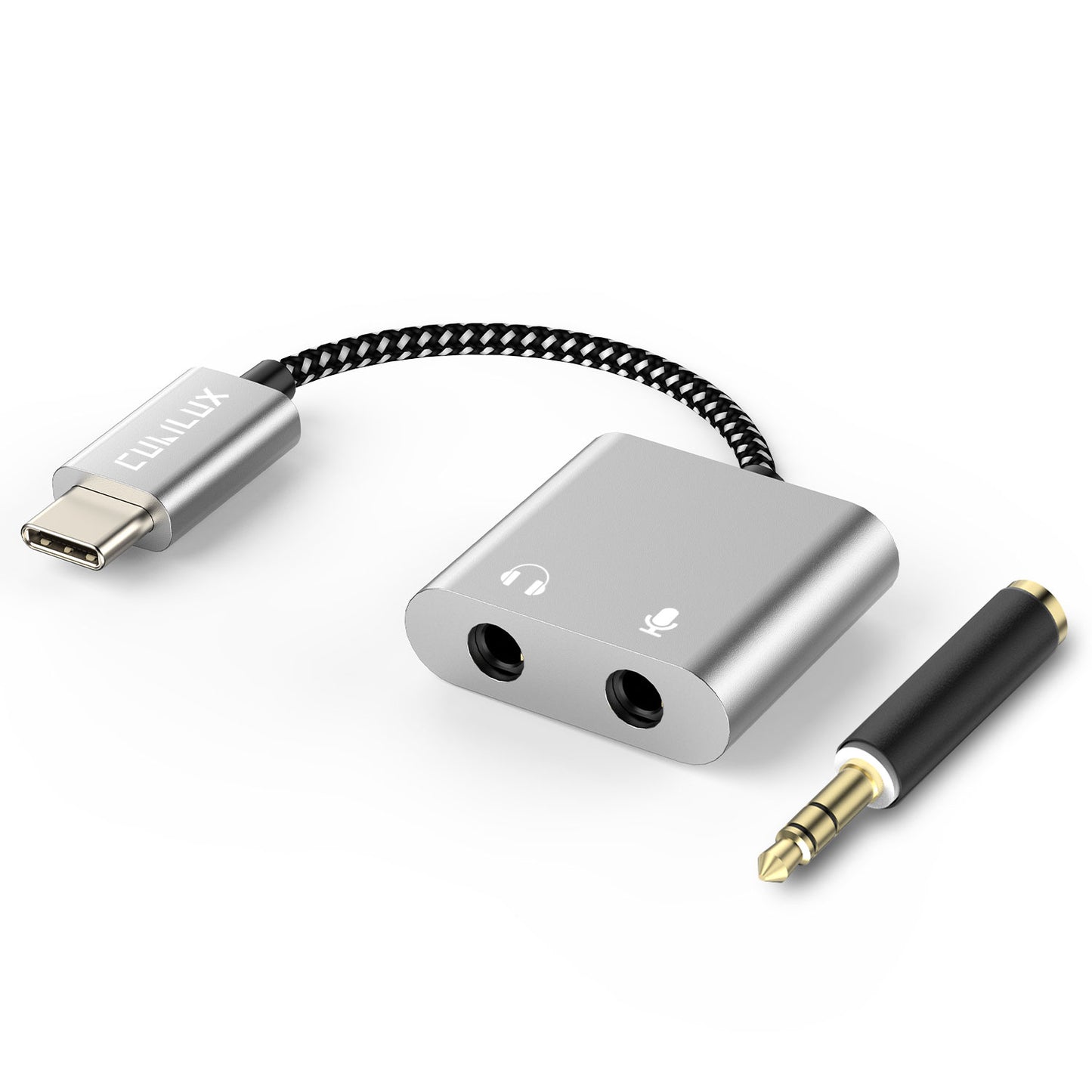 USB C to 2*3.5mm Audio&MIC Splitter-Silver