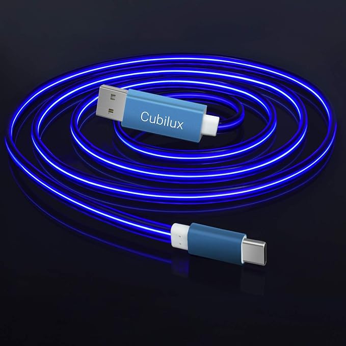 Glowing USB C Car Charge Cable-Blue,3FT