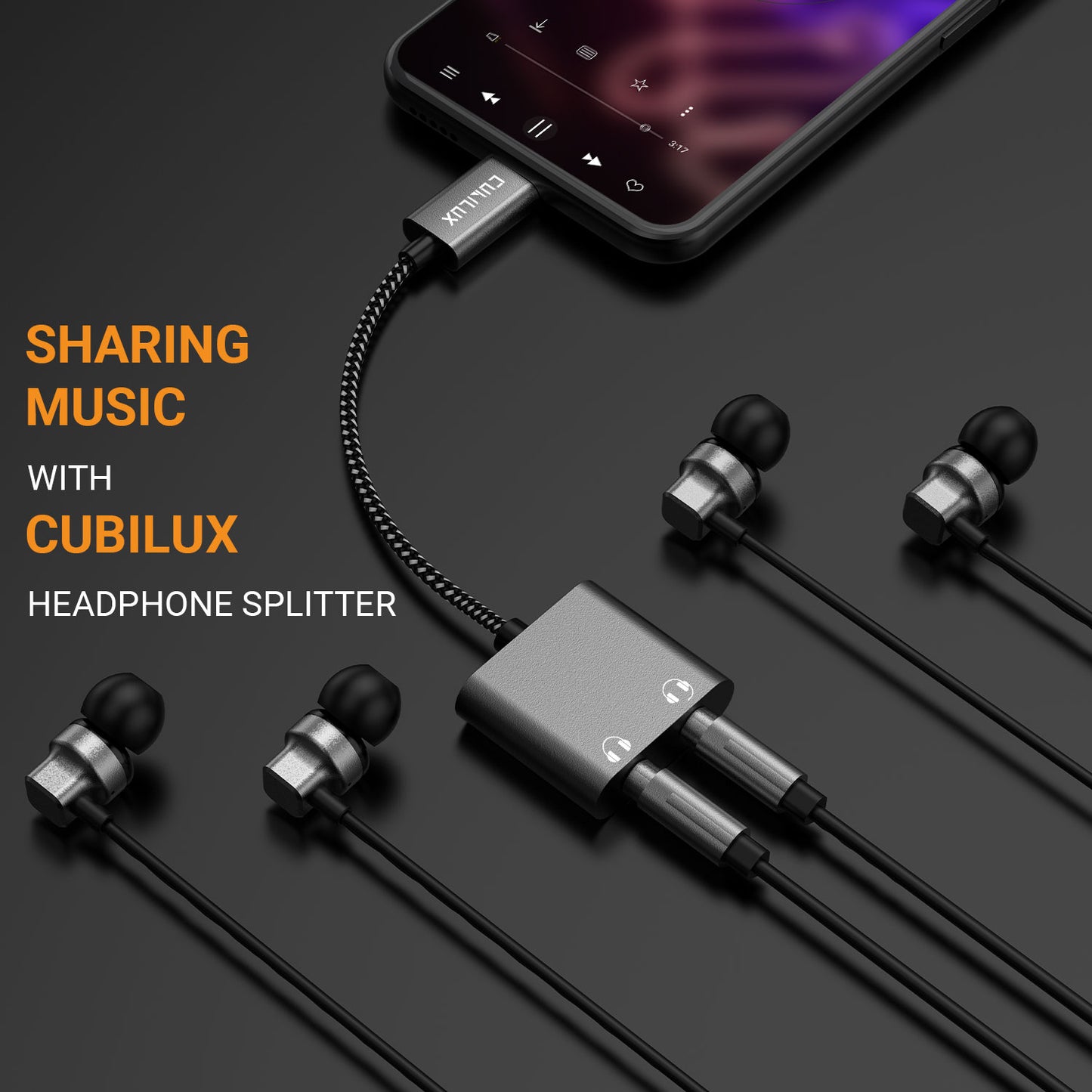 USB C to 3.5mm Splitter-Gray