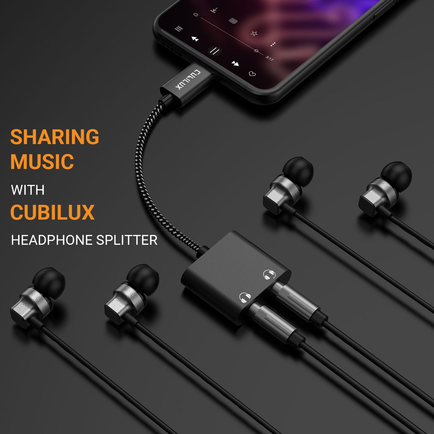 USB C to 3.5mm Splitter-Black