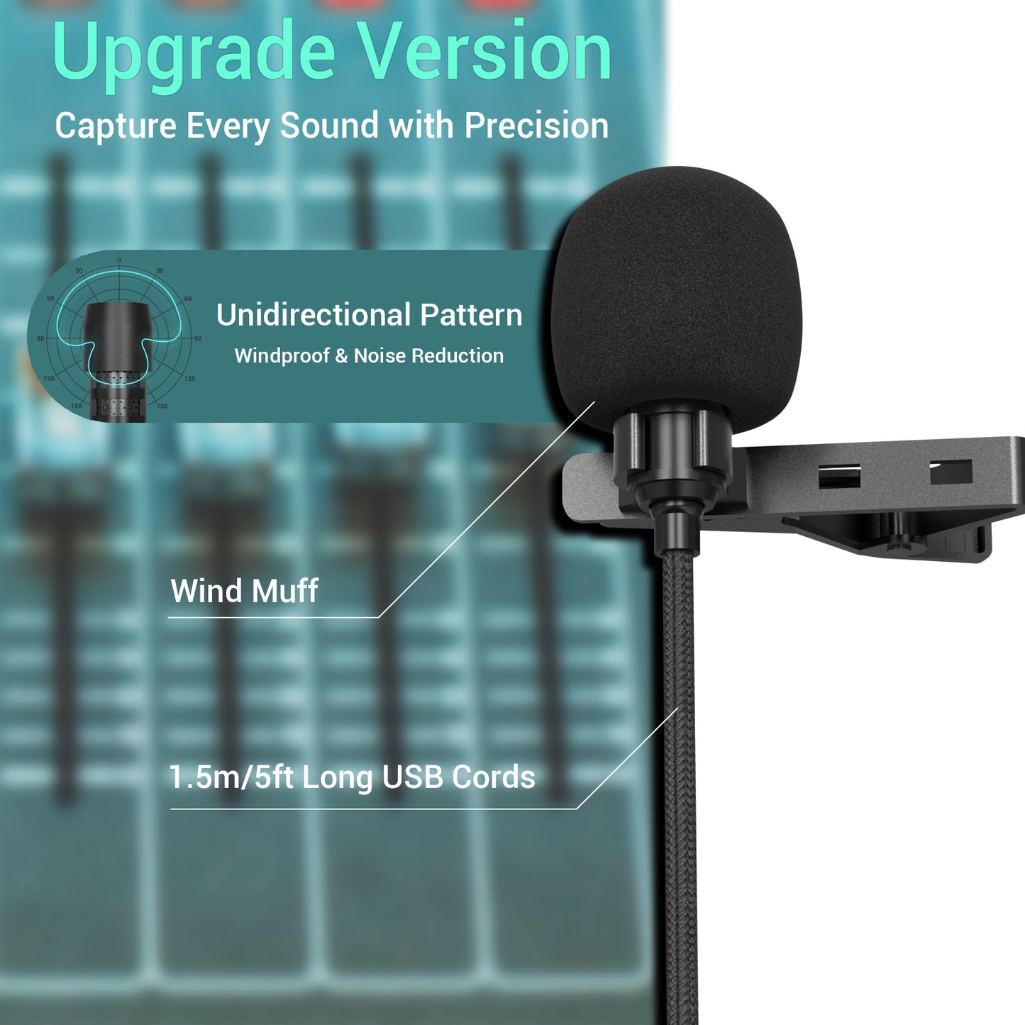 Unidirectional USB A Lav Microphone-MLA-4,1.5m/5ft