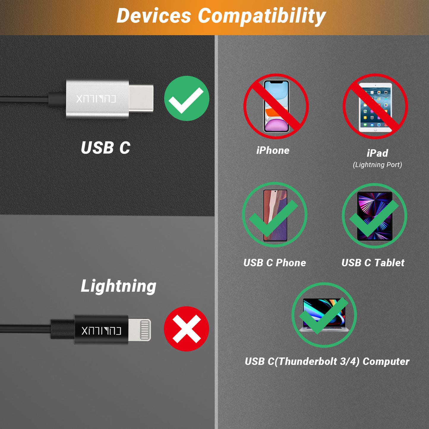 USB C to 2*3.5mm Audio&MIC Splitter-Silver