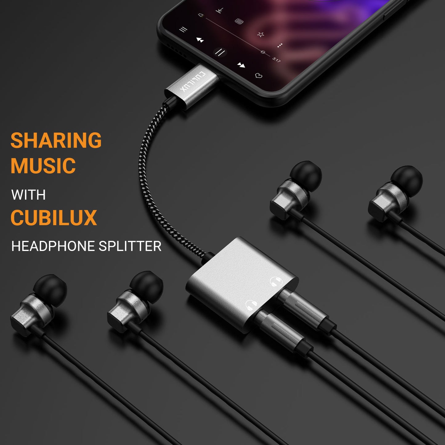 USB C to 3.5mm Splitter-Silver