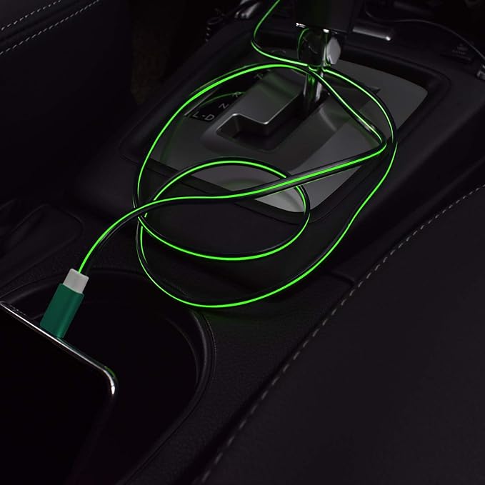 Glowing USB C Car Charge Cable-Green,2FT