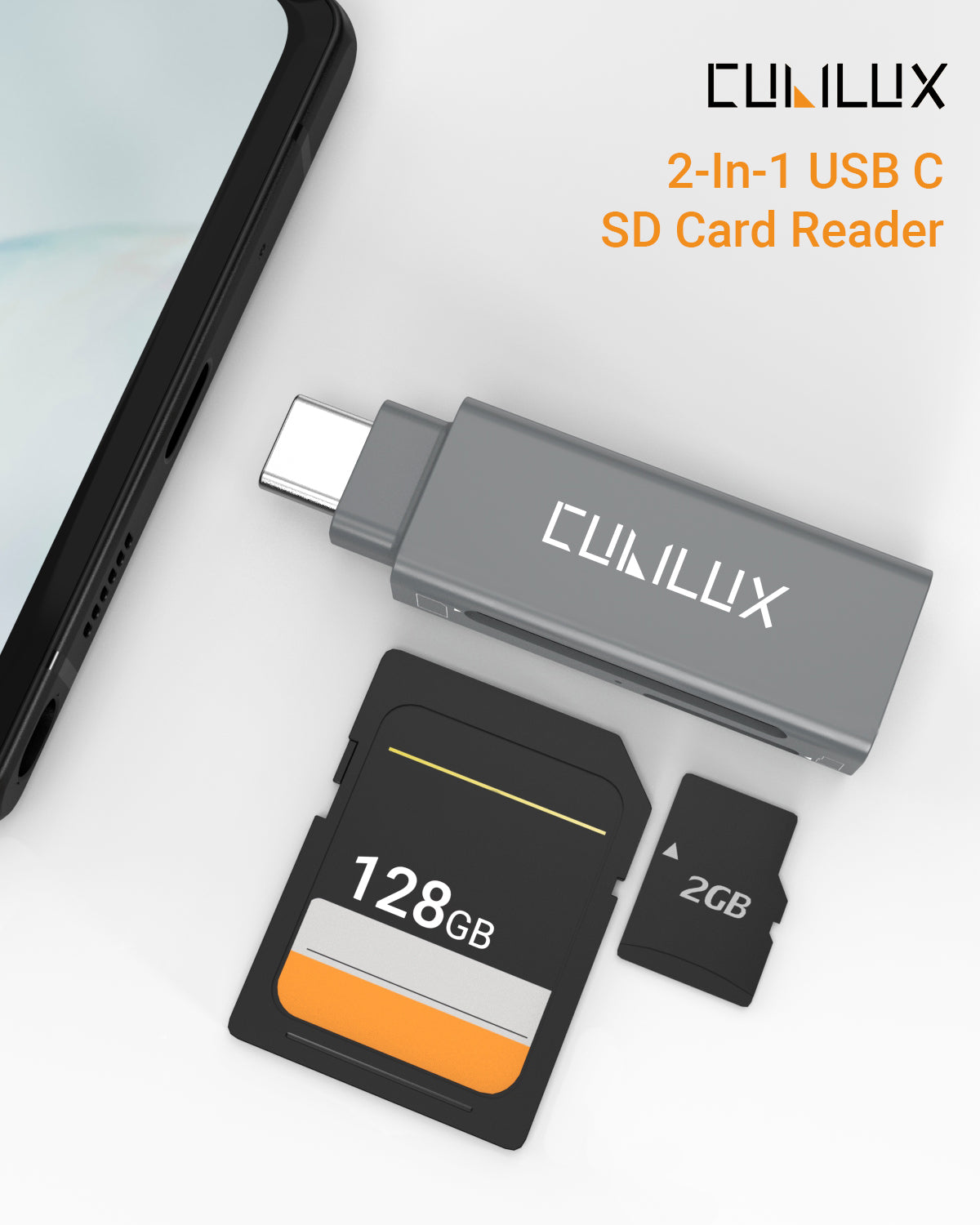 2-in-1 USB Type C SD Card Reader-Gray