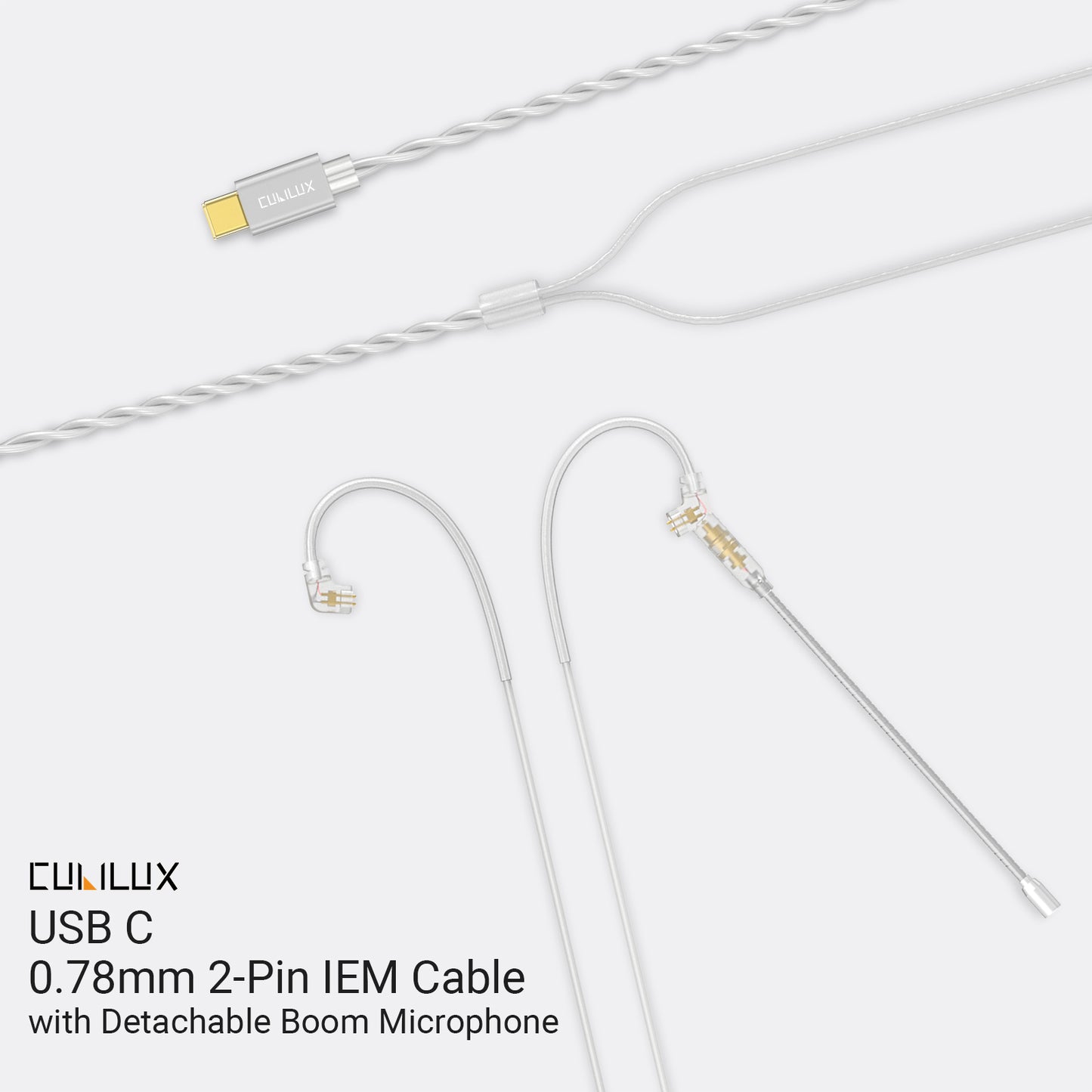 USB Type C 2-Pin 0.78mm IEM Cable with Microphone