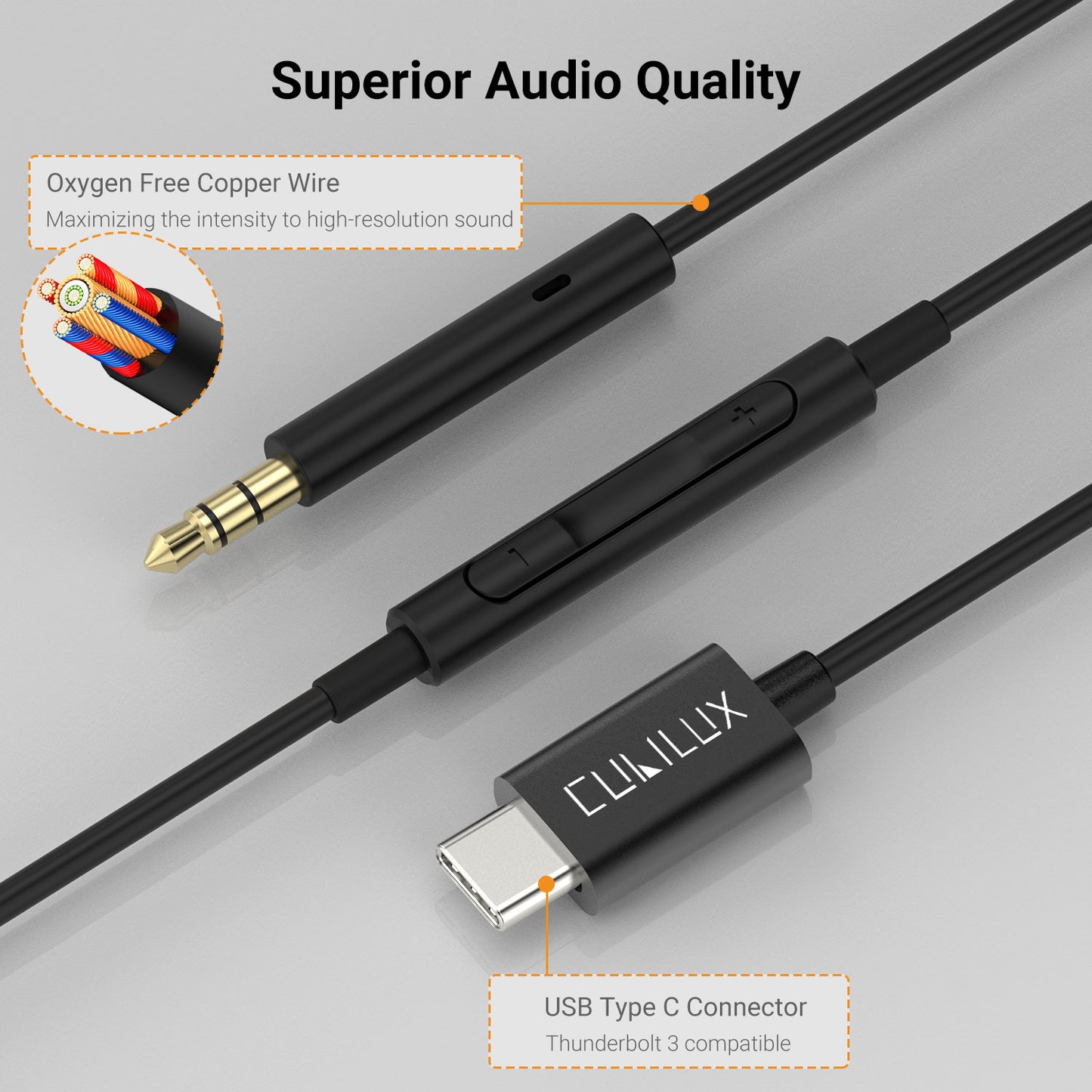 USB C to 2.5mm Headphone Cable-Black,4 FT