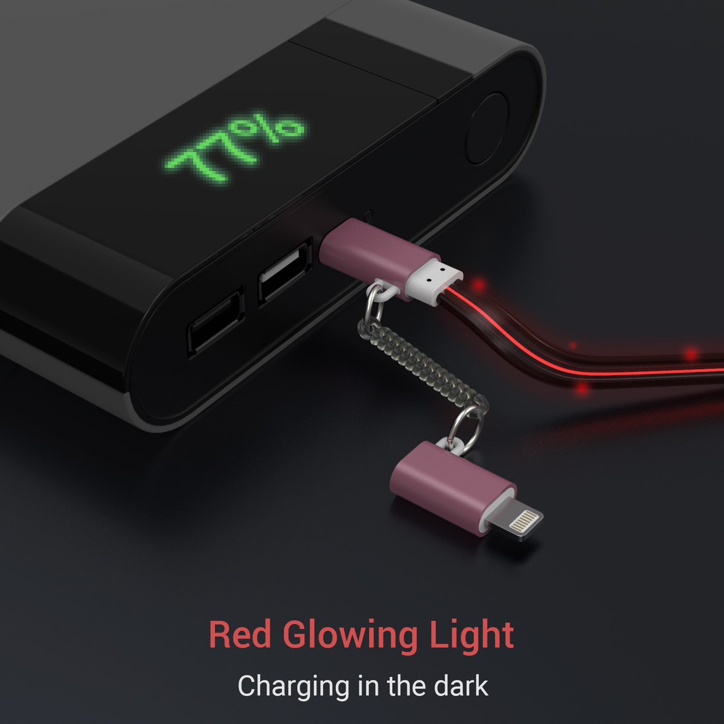 Glowing Lightning & Micro USB Charging Cable-Red,2FT