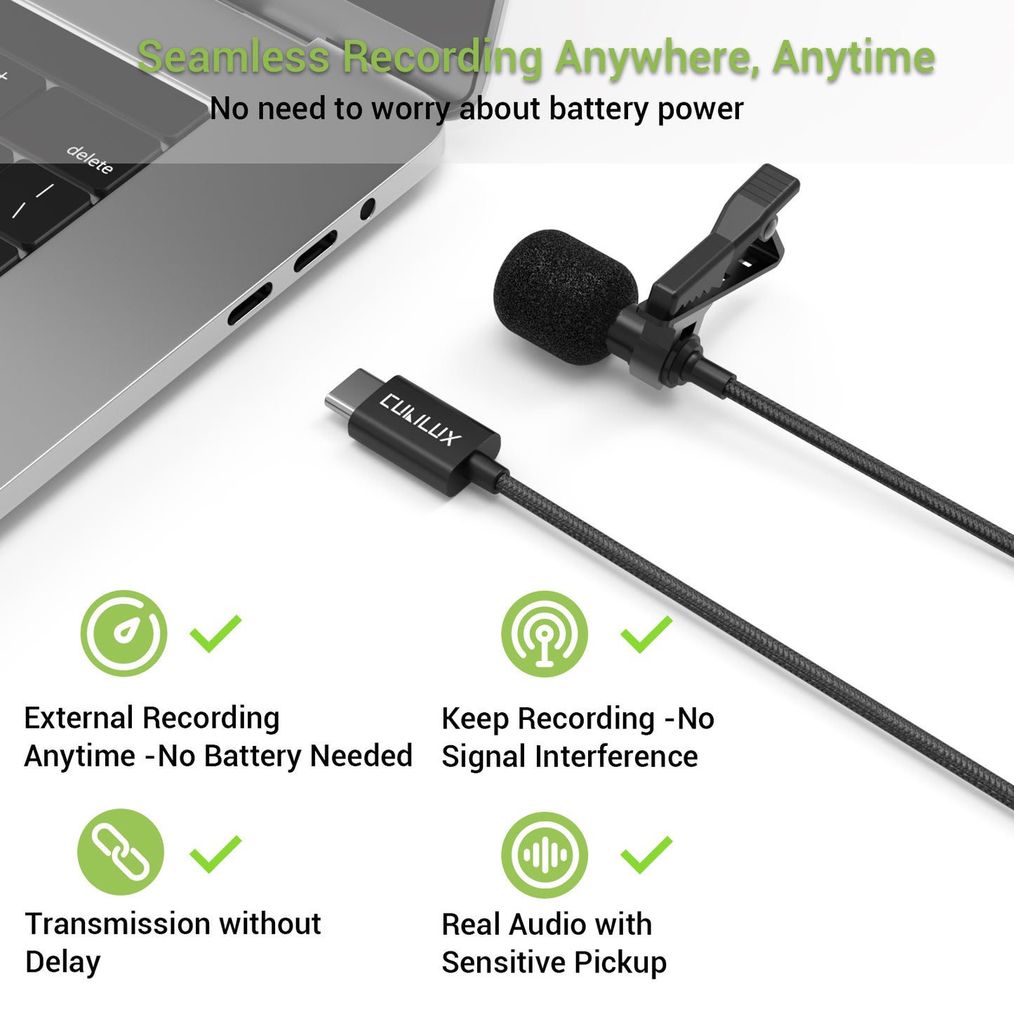 USB C Unidirectional Lavalier Microphone
