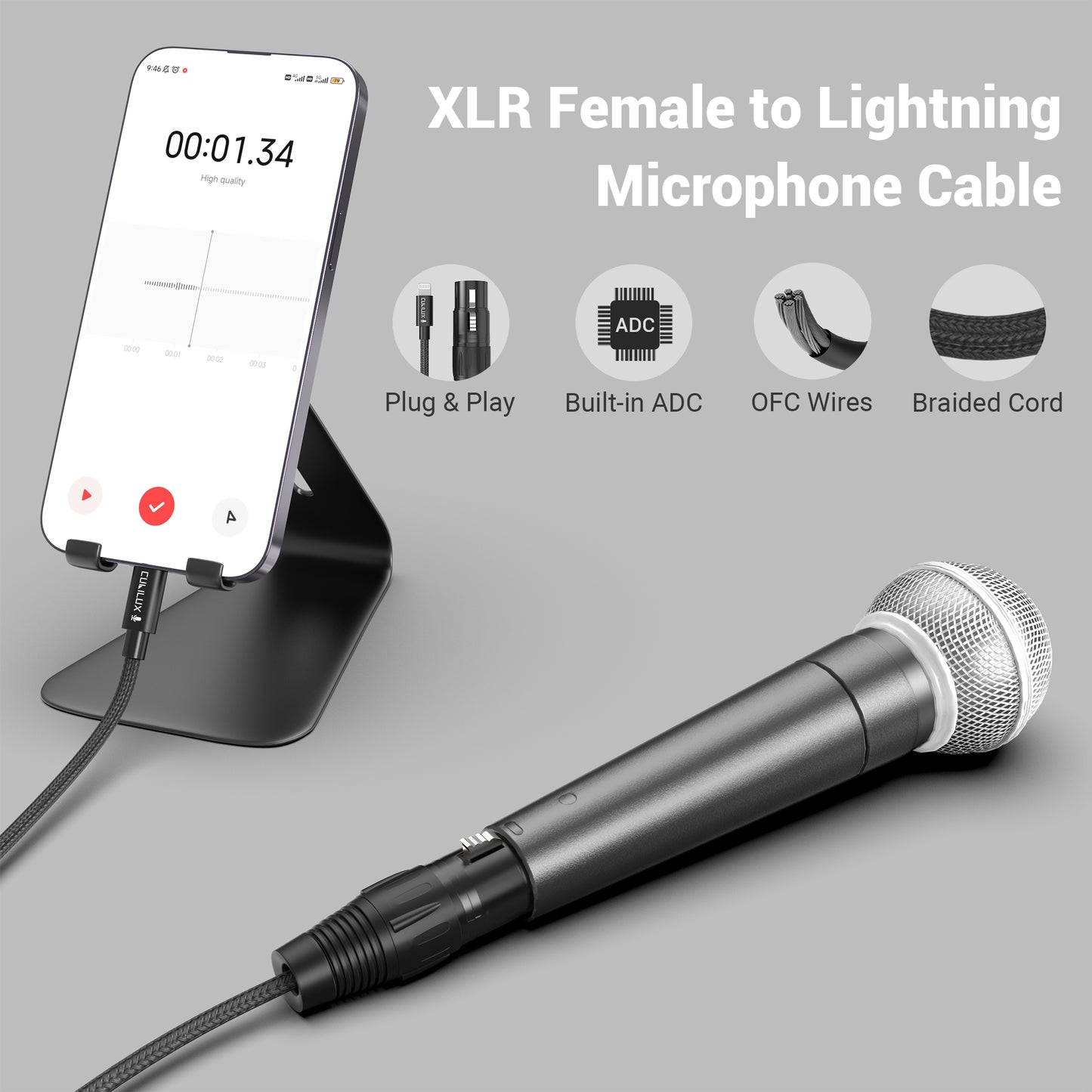 XLR Female to Lightning Microphone Cable,6.5 FT