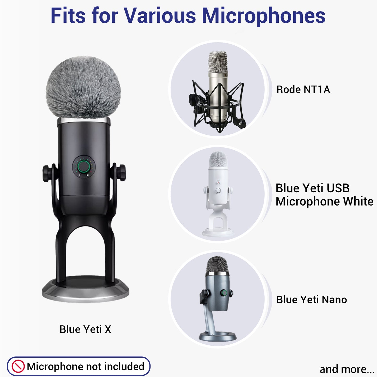 1 Pack Microphone Furry Windscreen with Elastic Loop Strap