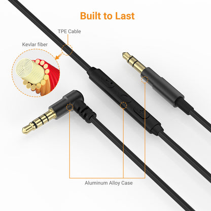 Right-Angled 3.5mm to 3.5mm Headphone Replacement Cable-Black,6FT