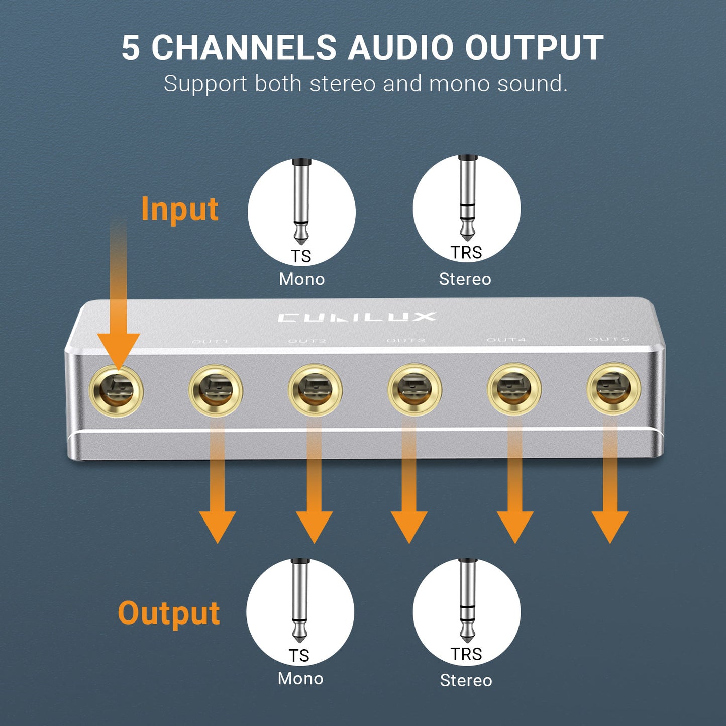 6.35mm 5 Ways Audio Splitter-Silver