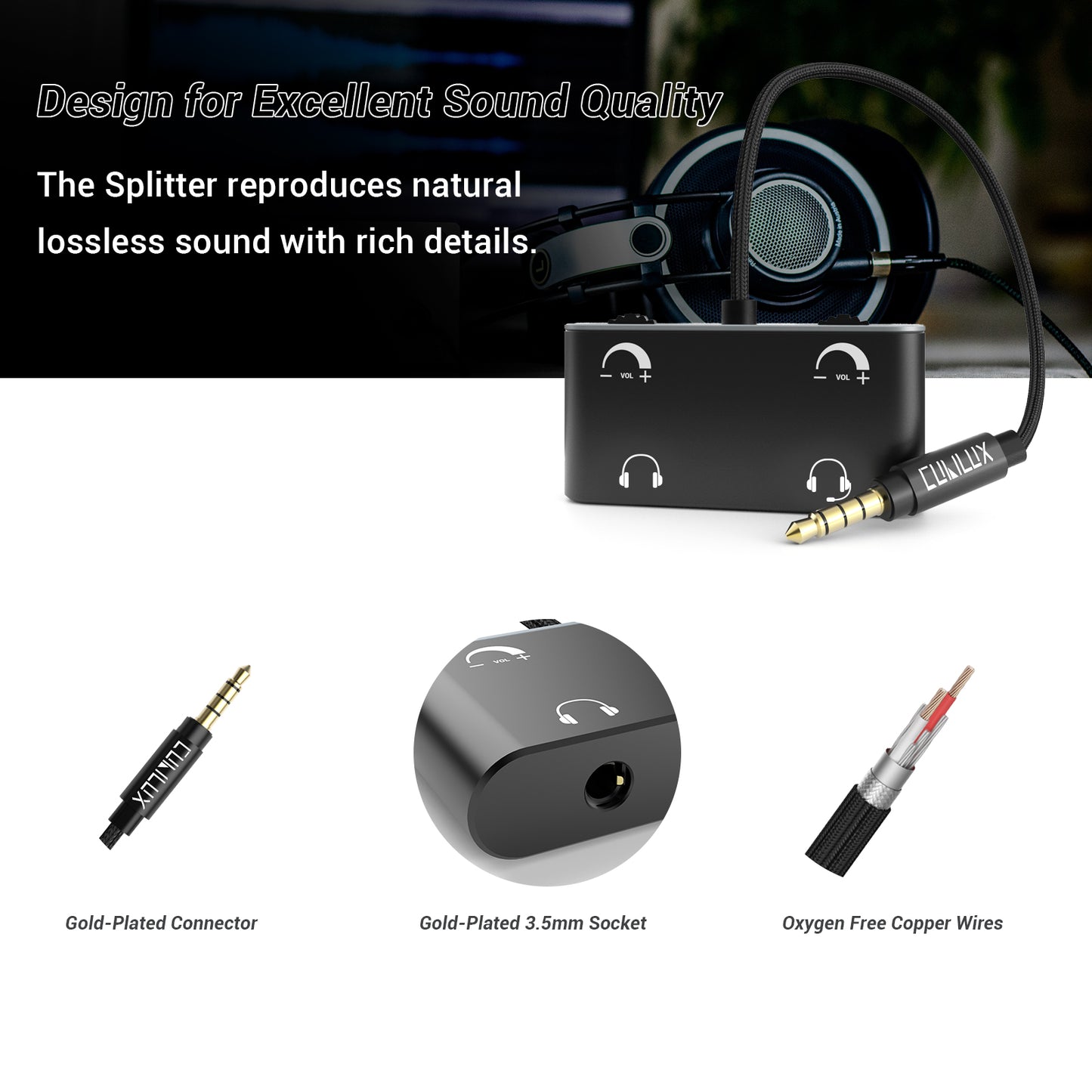 3.5mm Dual Headphone Splitter with Volume Control