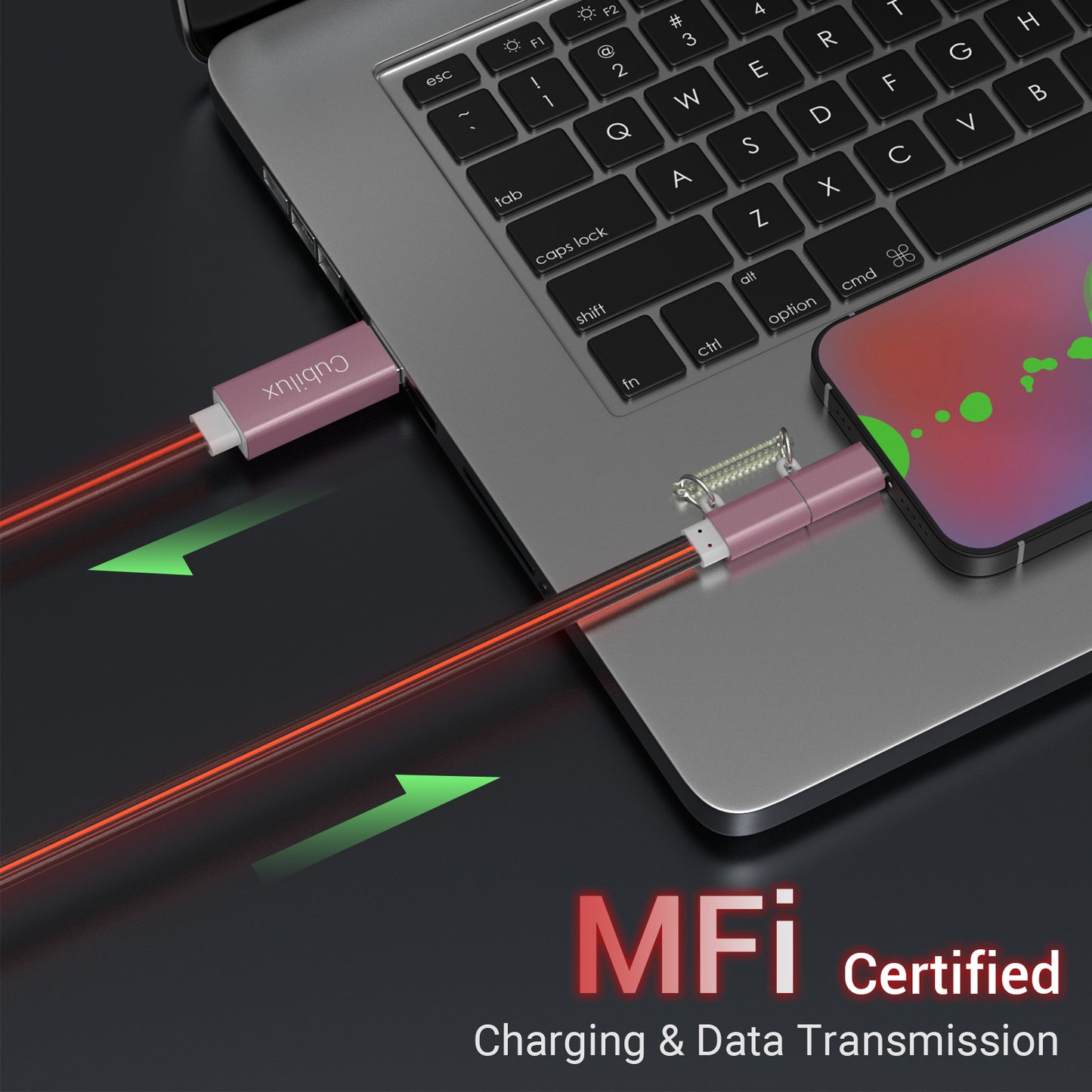 Glowing Lightning & Micro USB Charging Cable-Red,2FT