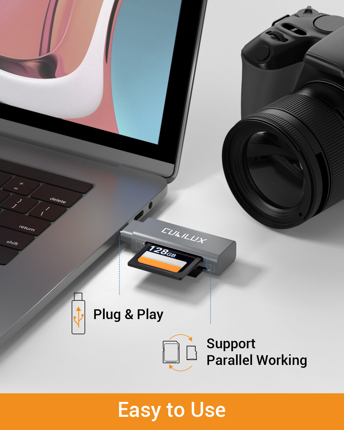 2-in-1 USB Type C SD Card Reader-Gray