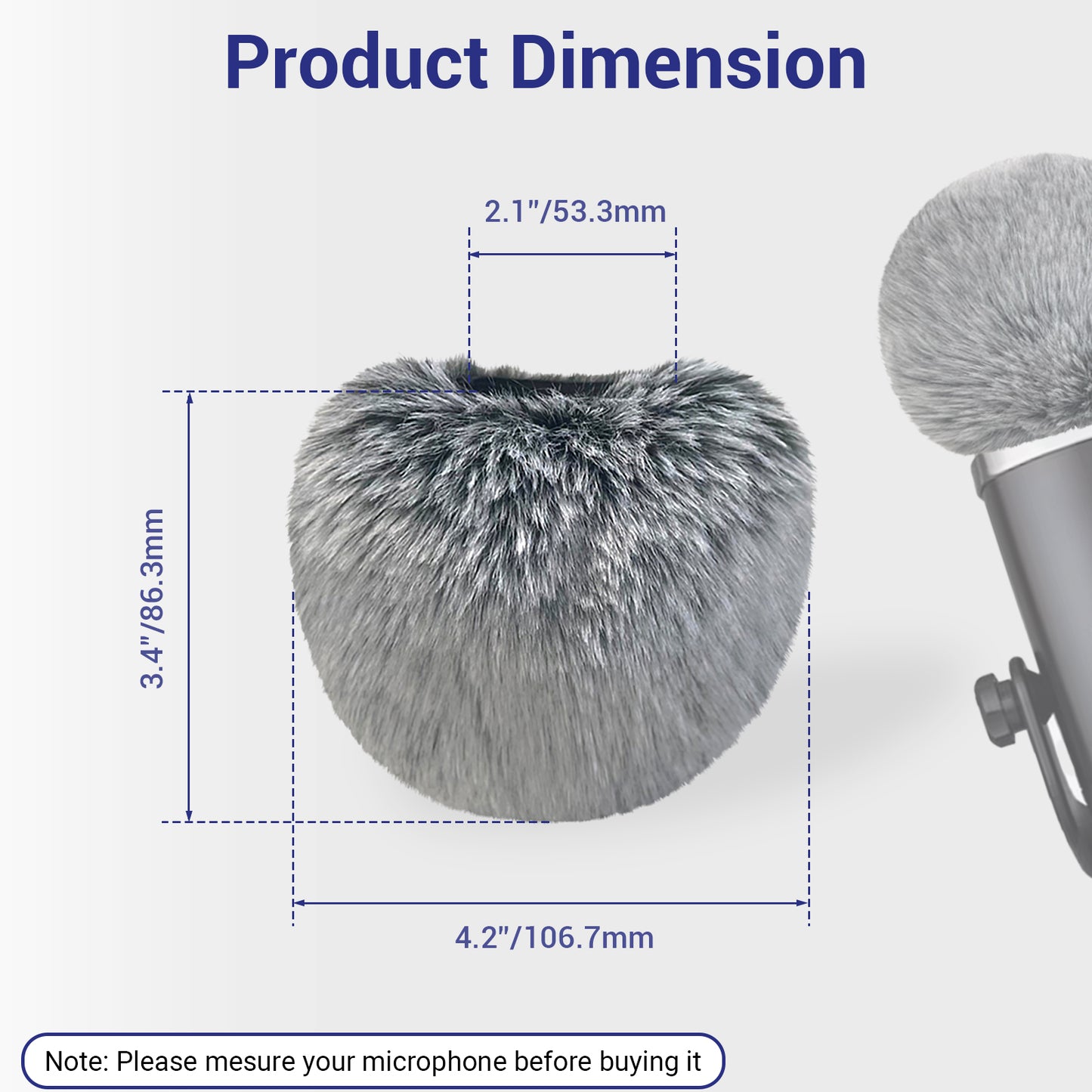 1 Pack Microphone Furry Windscreen with Elastic Loop Strap