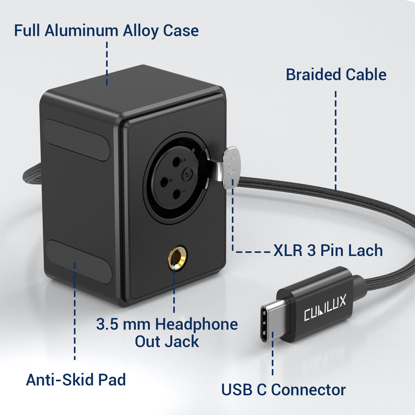 USB C to XLR Lapel/Dynamic Microphone and 3.5mm Headphone Out Splitter