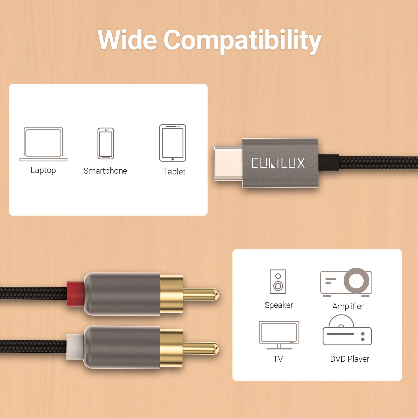 USB C RCA Cable,Gray-6 FT