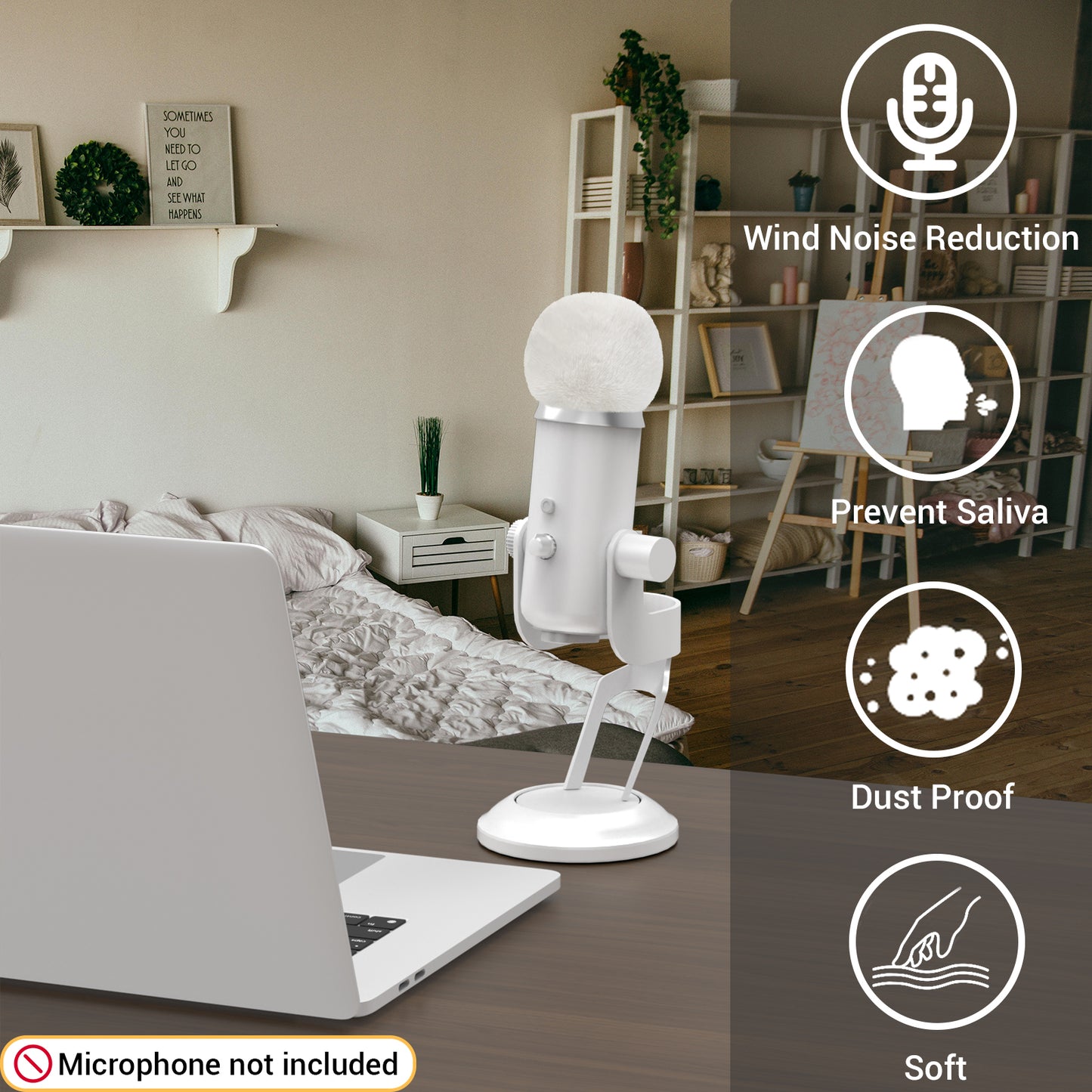 1 Pack White Microphone Furry Windscreen