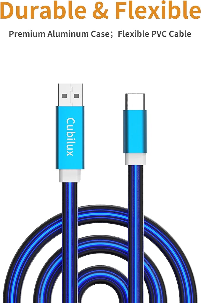 Glowing USB C Car Charge Cable-Blue,2FT