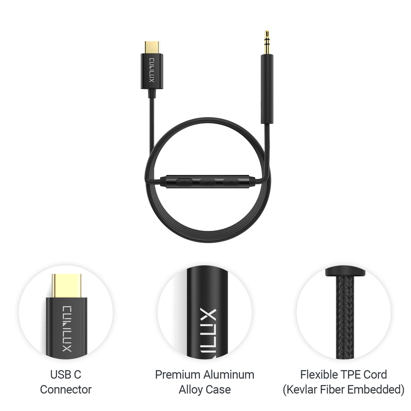 USB C to 2.5mm Headphone Cable with MIC-Black,4FT