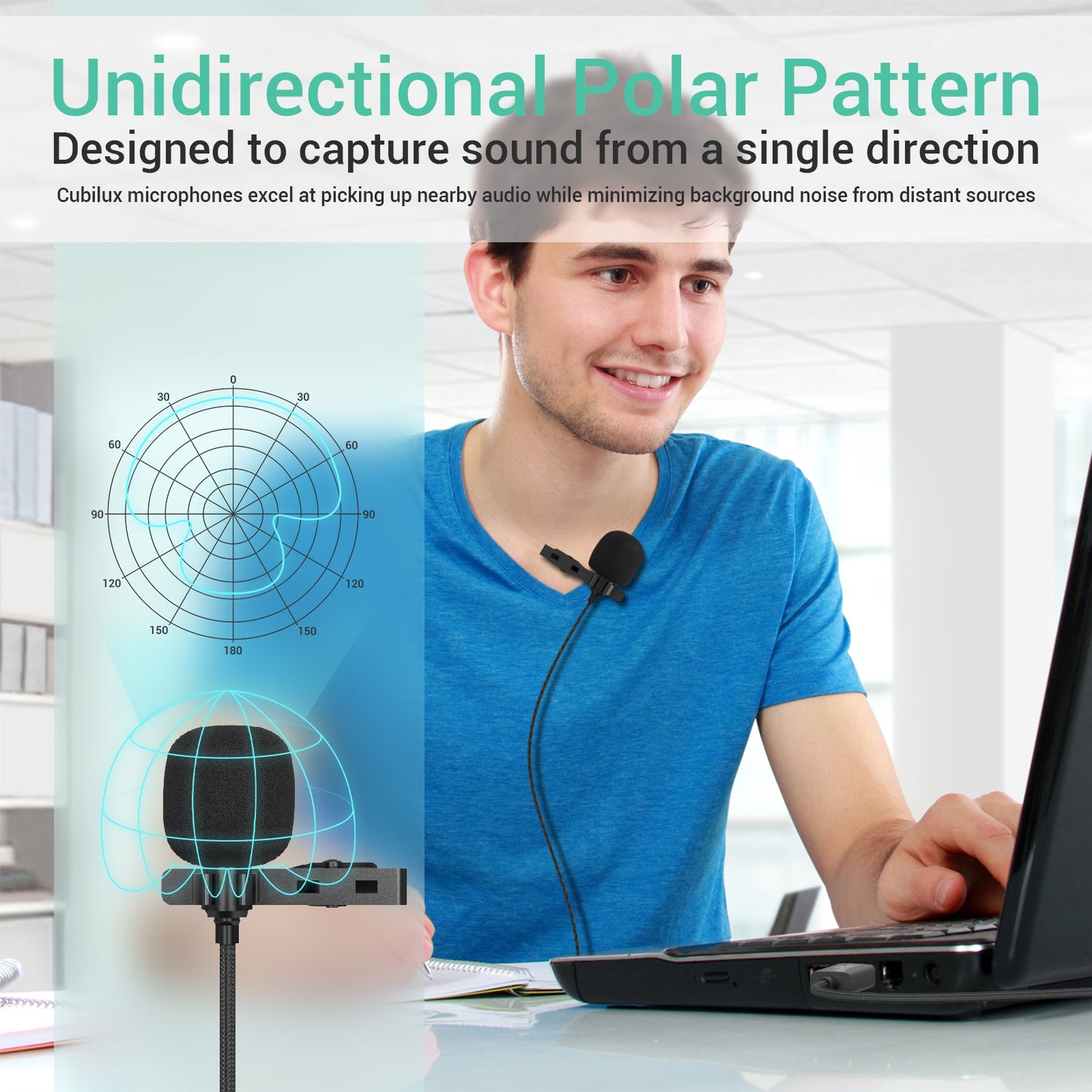 Unidirectional USB A Lav Microphone-MLA-4,1.5m/5ft