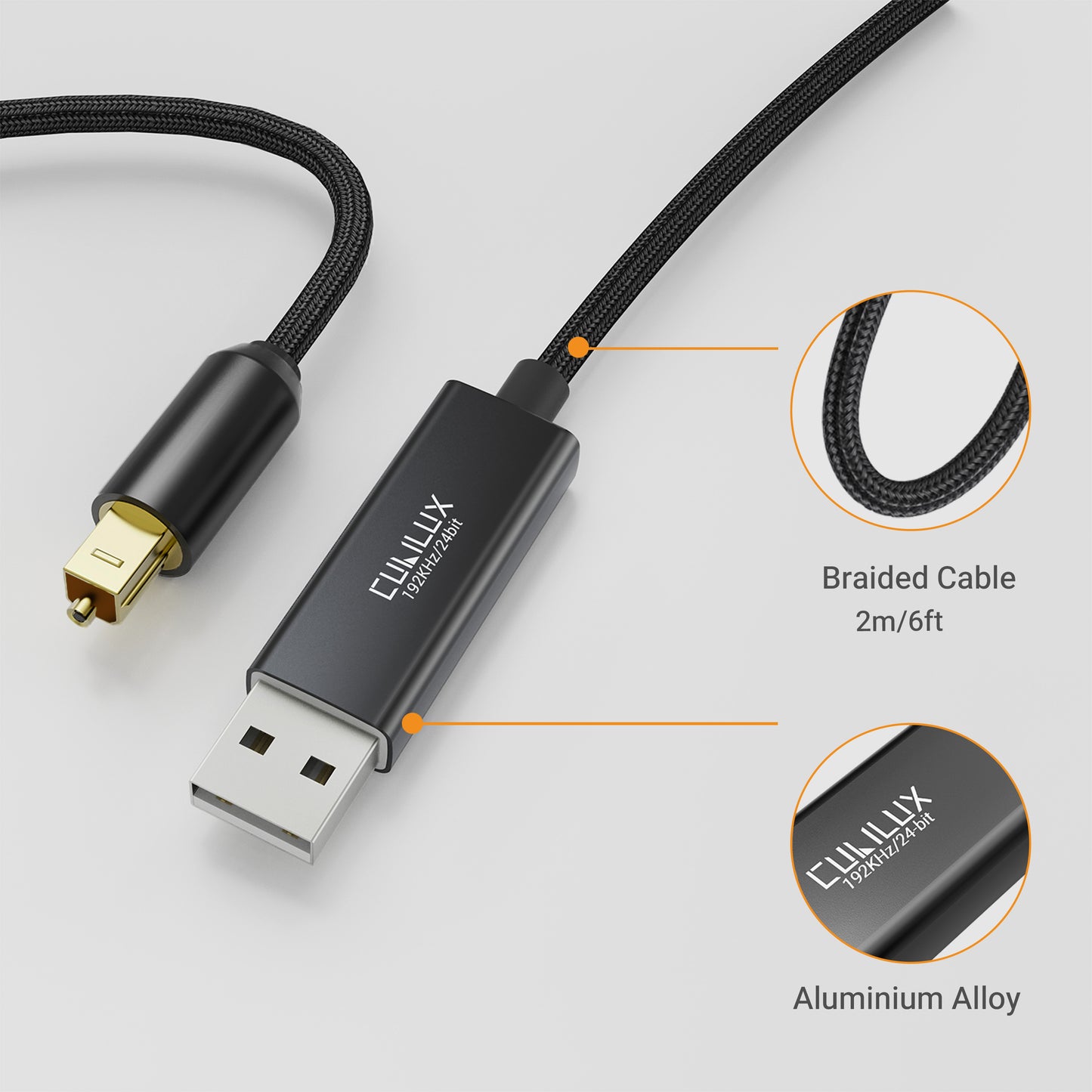 USB A to TOSLINK Optical Audio Cable