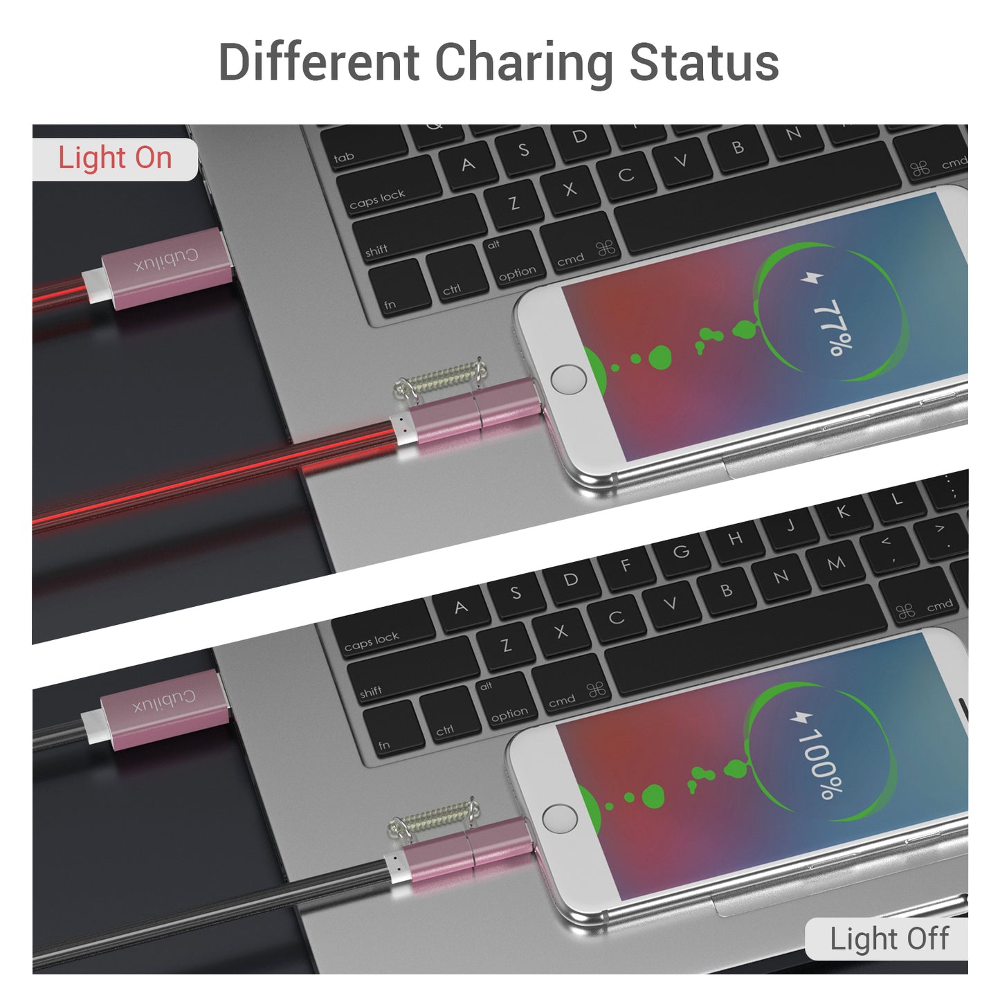 Glowing Lightning & Micro USB Charging Cable-Red,2FT