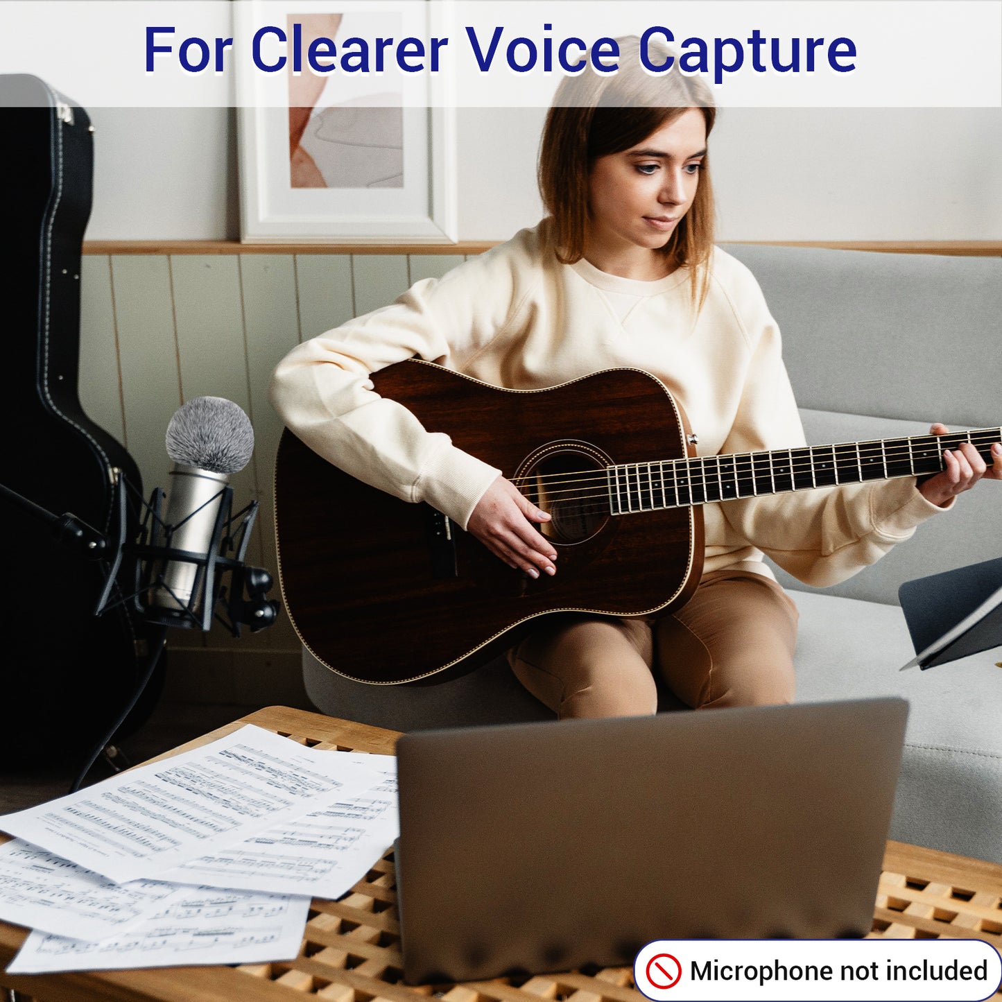 1 Pack Microphone Furry Windscreen with Elastic Loop Strap