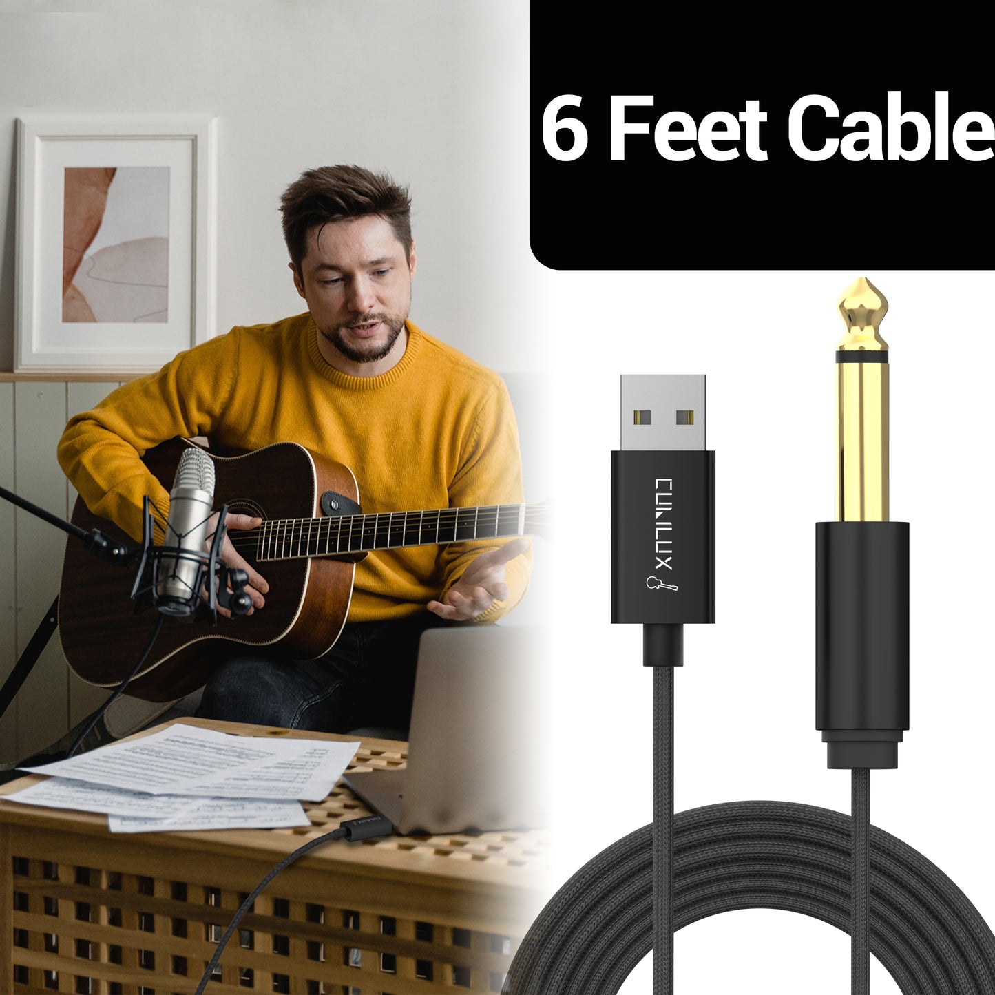 USB A to 6.35mm  Guitar Cable