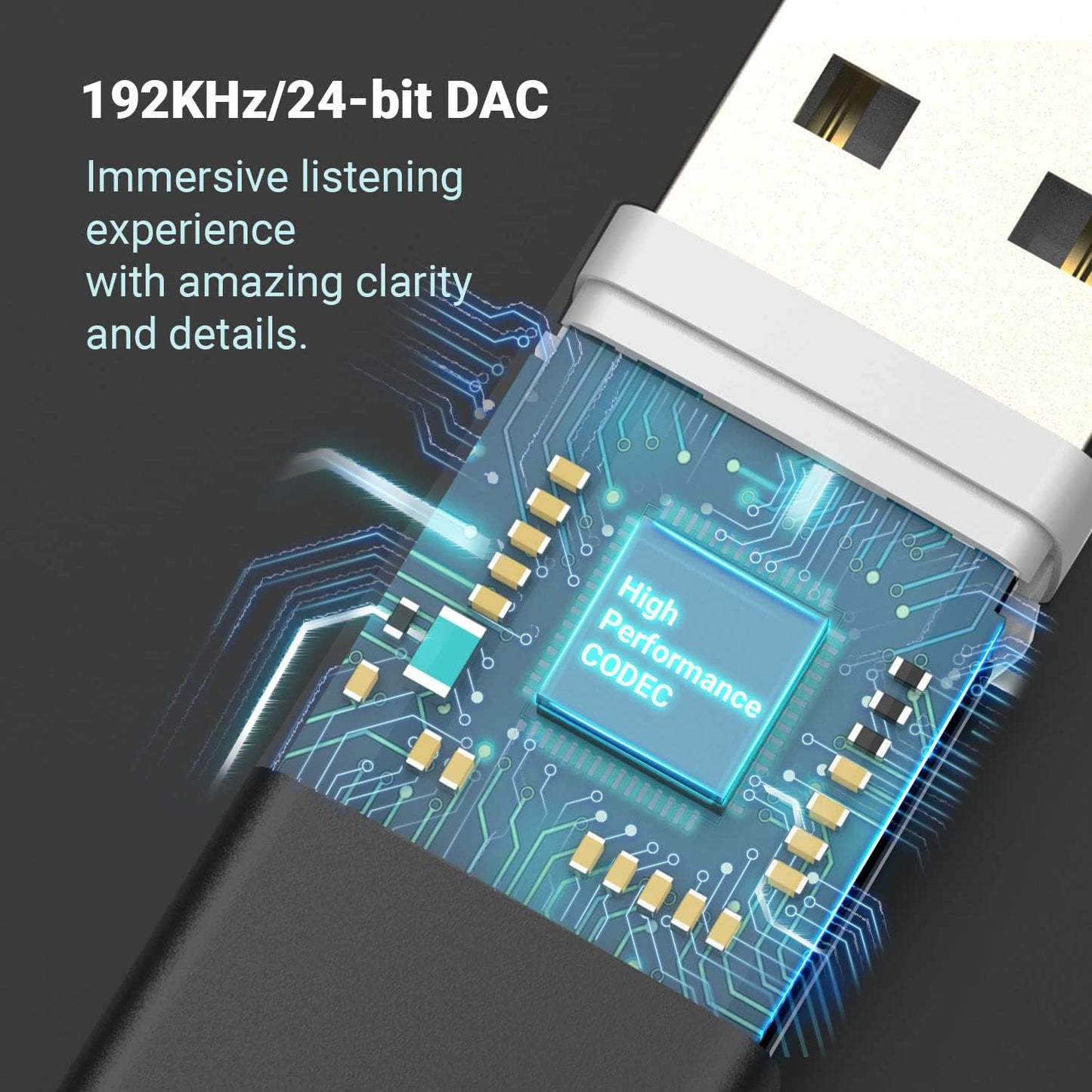 192KHz/24bit DAC USB A to 3.5mm External Sound Card-Black