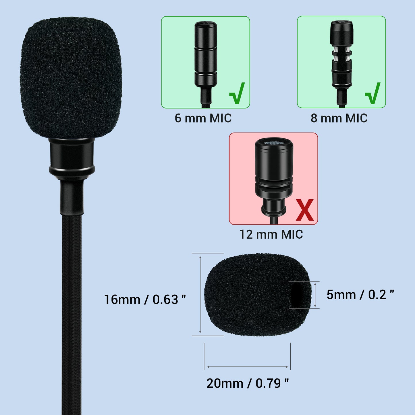 Clip & Foam Cover Set for Lapel MIC-5 Pack of each