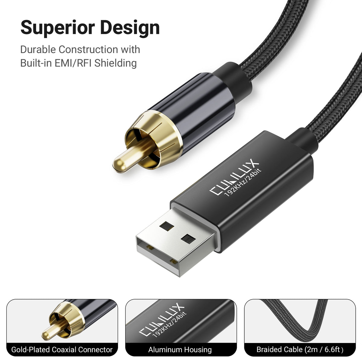USB A to Coaxial SPDIF Audio Cable for PC MacBook and PS5, 2m