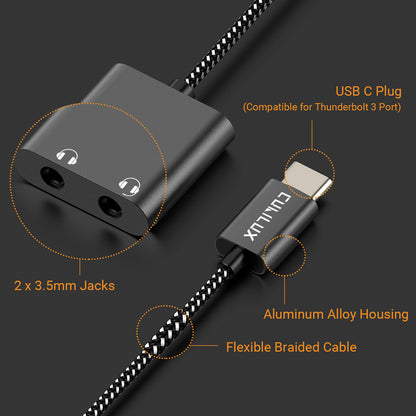 USB C to 3.5mm Splitter-Black