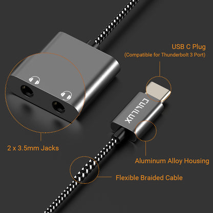 USB C to 3.5mm Splitter-Gray