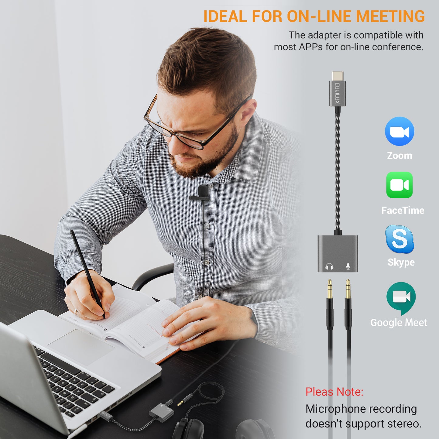 USB C to 2*3.5mm Audio&MIC Splitter-Gray