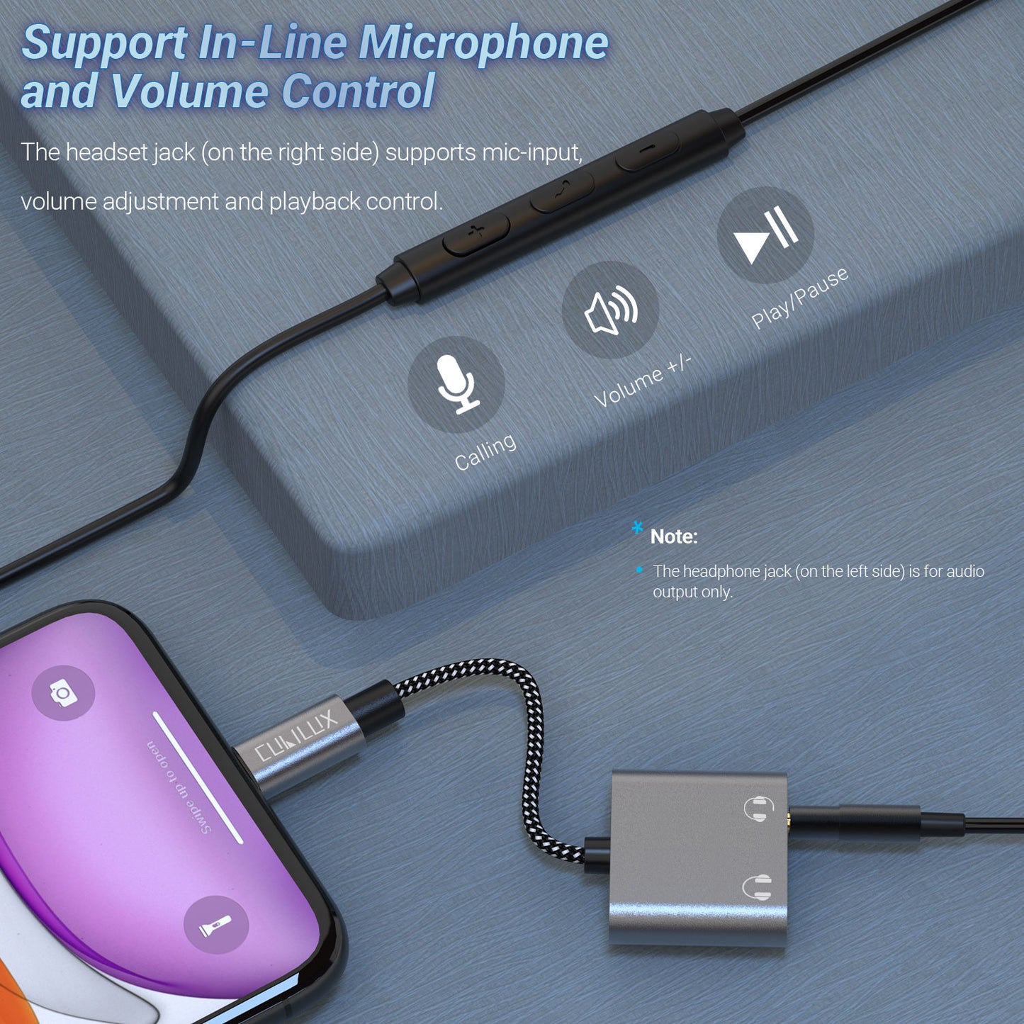 Lightning to 3.5mm Headphone Splitter-Gray