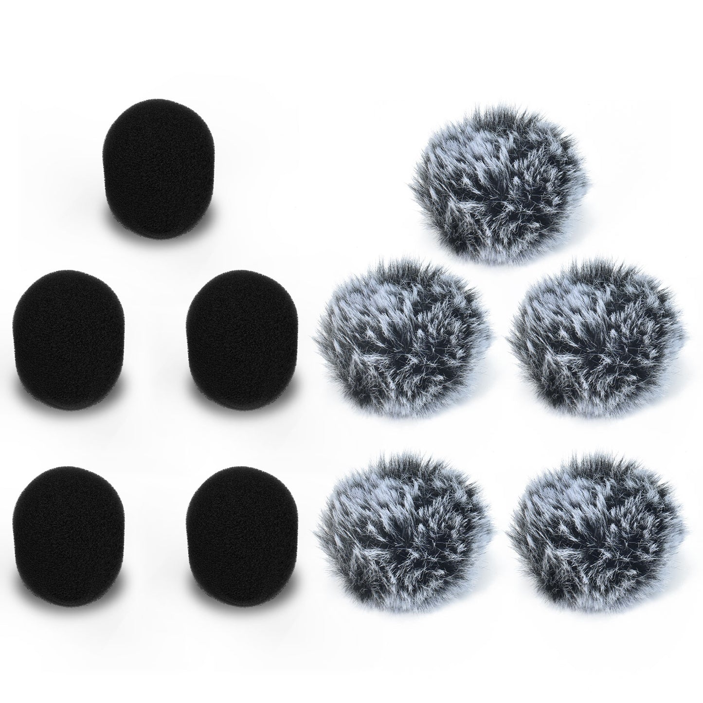 Furry Windscreen & Foam Cover Set for Lavalier Lapel Microphone-5 Pack