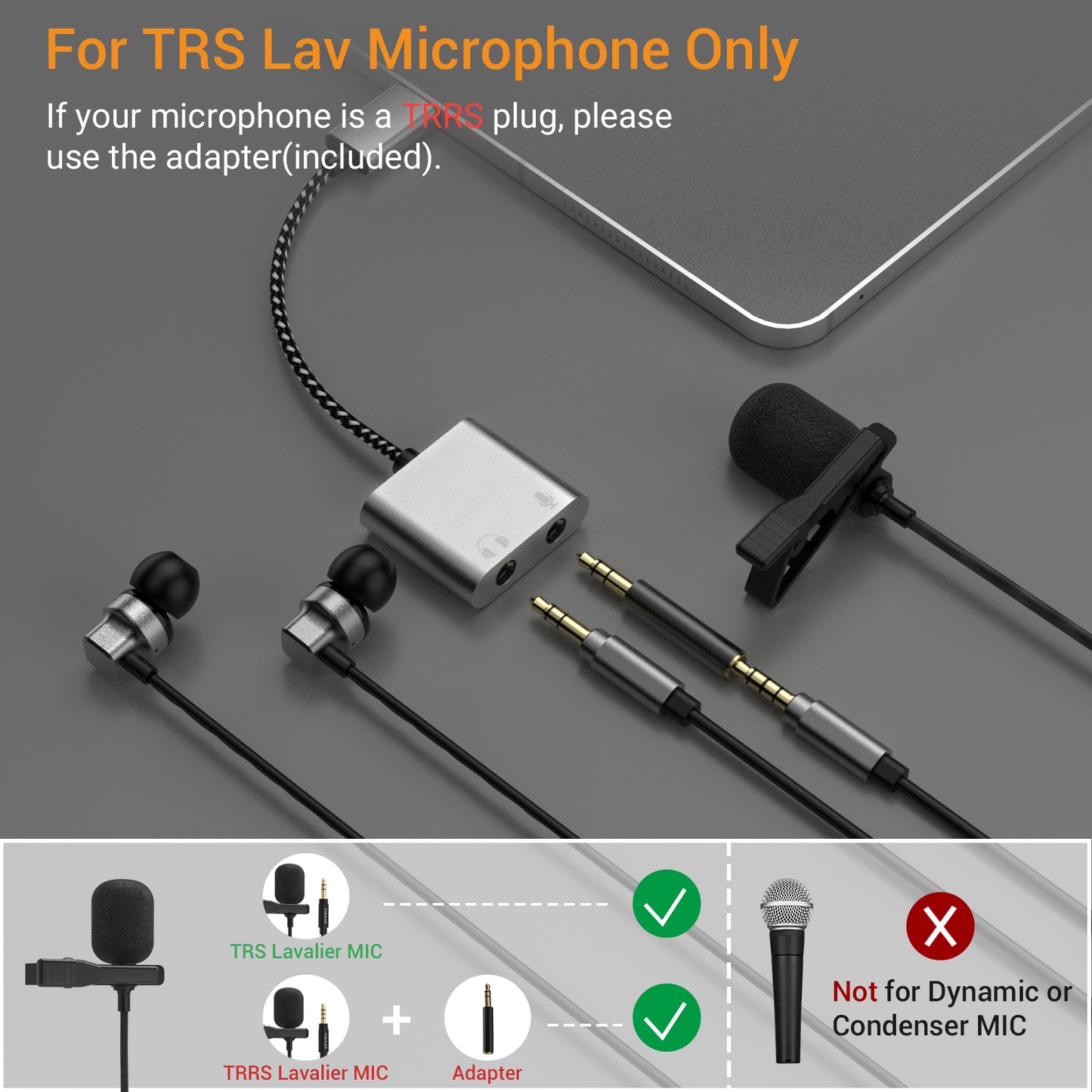 USB C to 2*3.5mm Audio&MIC Splitter-Silver