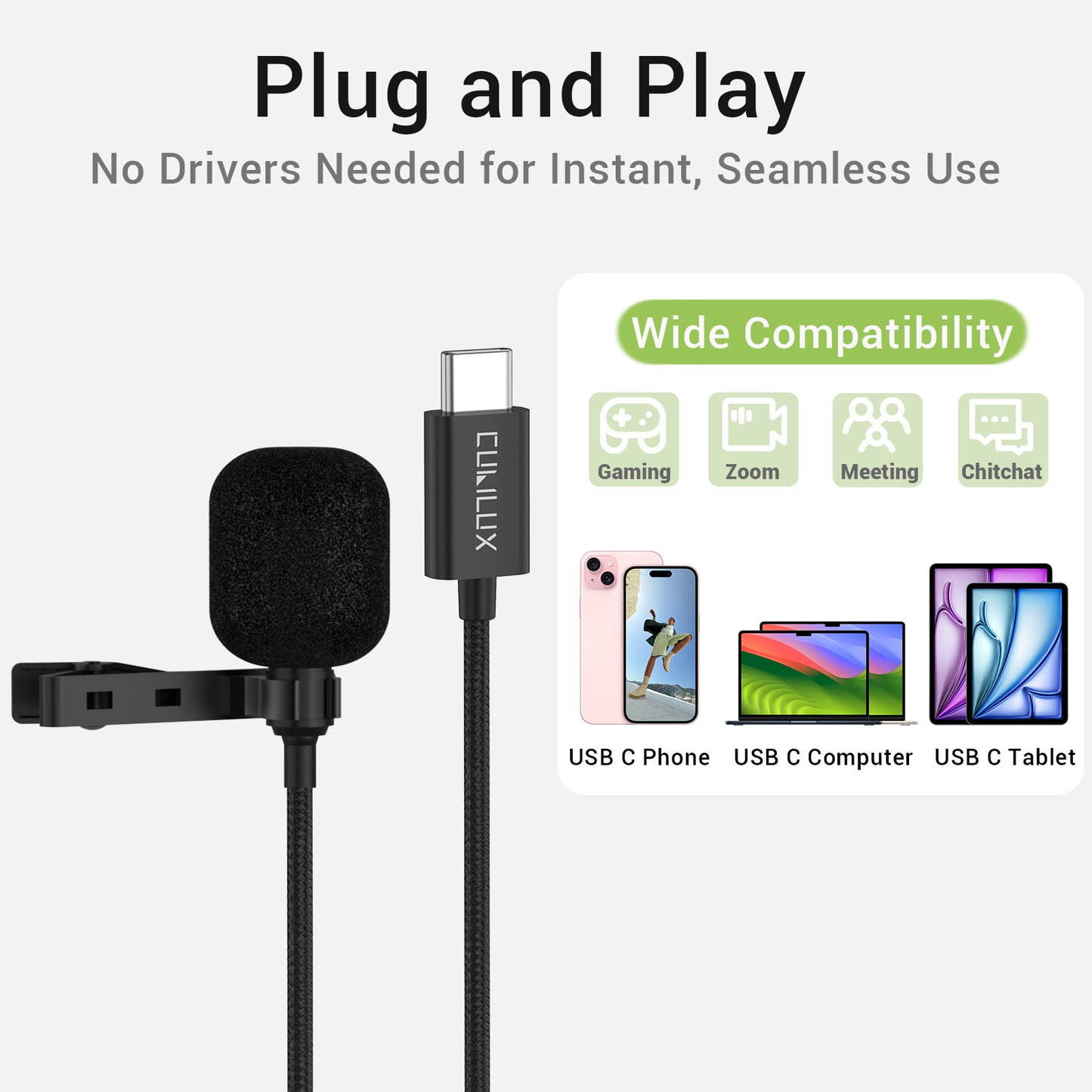 USB C Unidirectional Lavalier Microphone