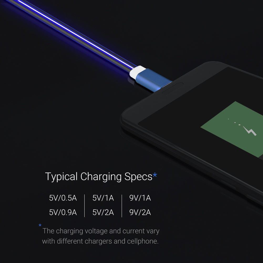Glowing USB C Charging Cable-Blue,2FT