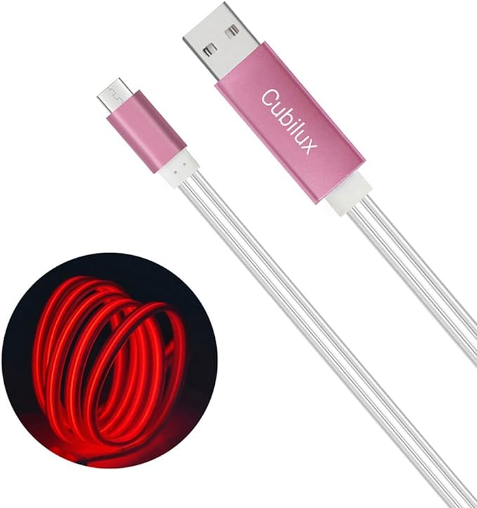 Glowing Micro USB Charging Cable-Red,2FT